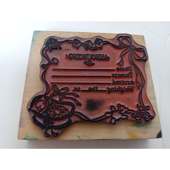 PSX Personal Stamp Exchange K-151 Announcing Baby Arrival Rubber Stamp 3.75 X 4" - Picture 4 of 5